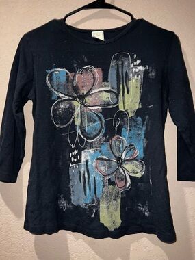 Jess & Jane Women's Free Fly Mineral Washed Cotton shirt small black 3/4 sleeve